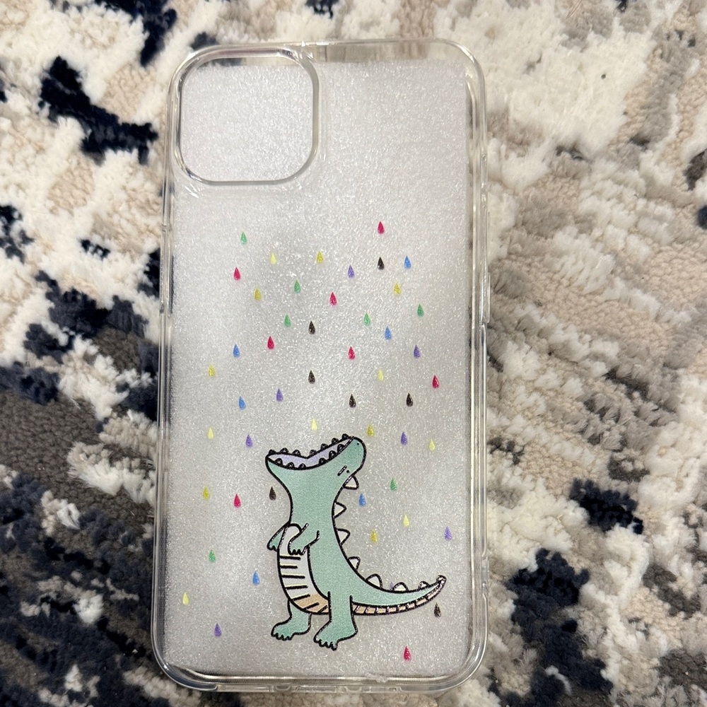 Clear Dinosaur Phone Case with Colorful Raindrops